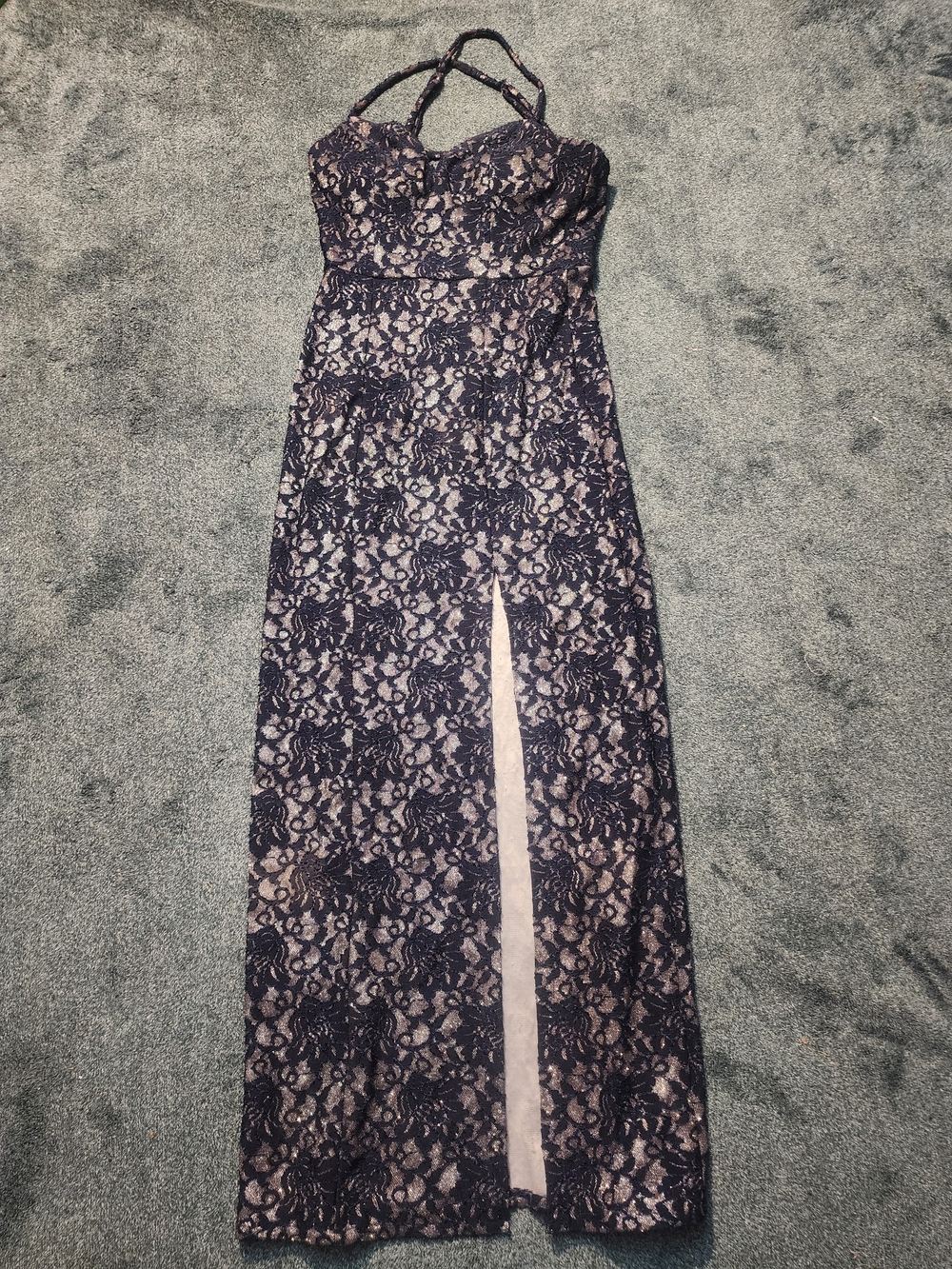 Windsor Navy Lace Maxi Dress with Nude Lining